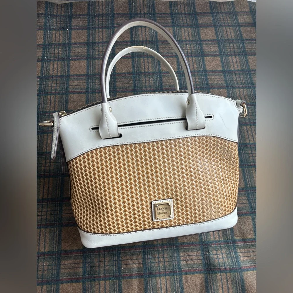 Dooney & Bourke‎ Beacon Woven Dome Satchel – Brown & White Leather – EUC